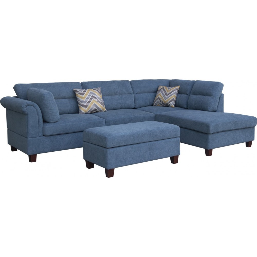 Diego Blue Fabric Sectional Sofa, Storage Ottoman, and 2 Accent Pillows Diego Blue Fabric Sectional Sofa, Storage Ottoman, and 2 Accent Pillows