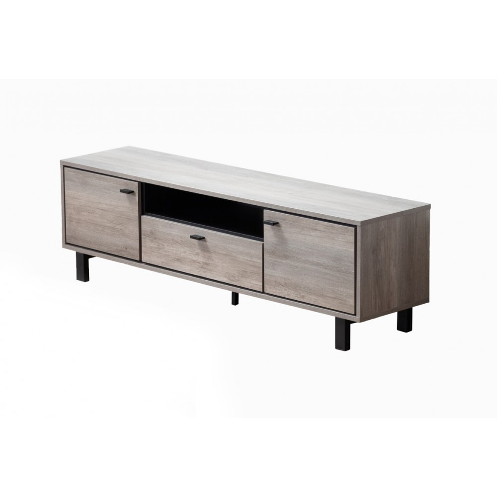 Apollo Gray Oak Finish TV Stand with Storage, Cable Management and Black Handles