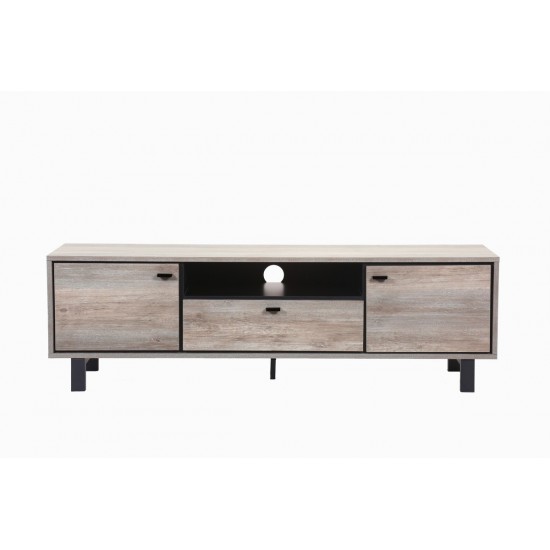 Apollo Gray Oak Finish TV Stand with Storage, Cable Management and Black Handles