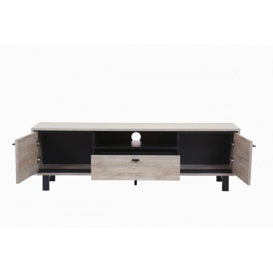 Apollo Gray Oak Finish TV Stand with Storage, Cable Management and Black Handles