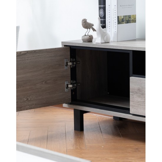 Apollo Gray Oak Finish TV Stand with Storage, Cable Management and Black Handles