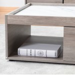 Apollo Gray Oak Finish Coffee Table with Marble Finish Top with Drawer