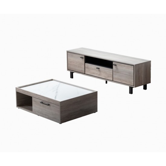 Apollo Gray Oak Finish TV Stand and Coffee Table Set