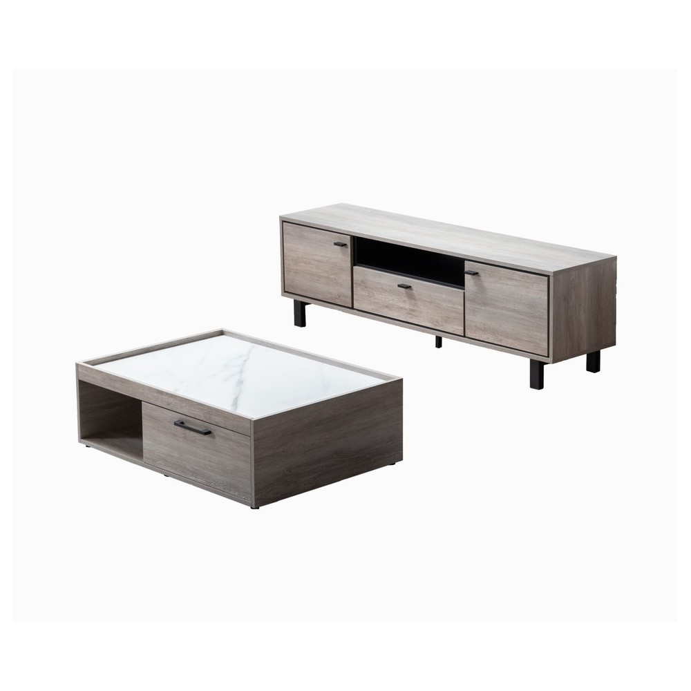 Apollo Gray Oak Finish TV Stand and Coffee Table Set