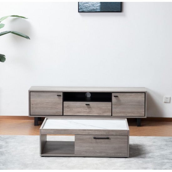 Apollo Gray Oak Finish TV Stand and Coffee Table Set