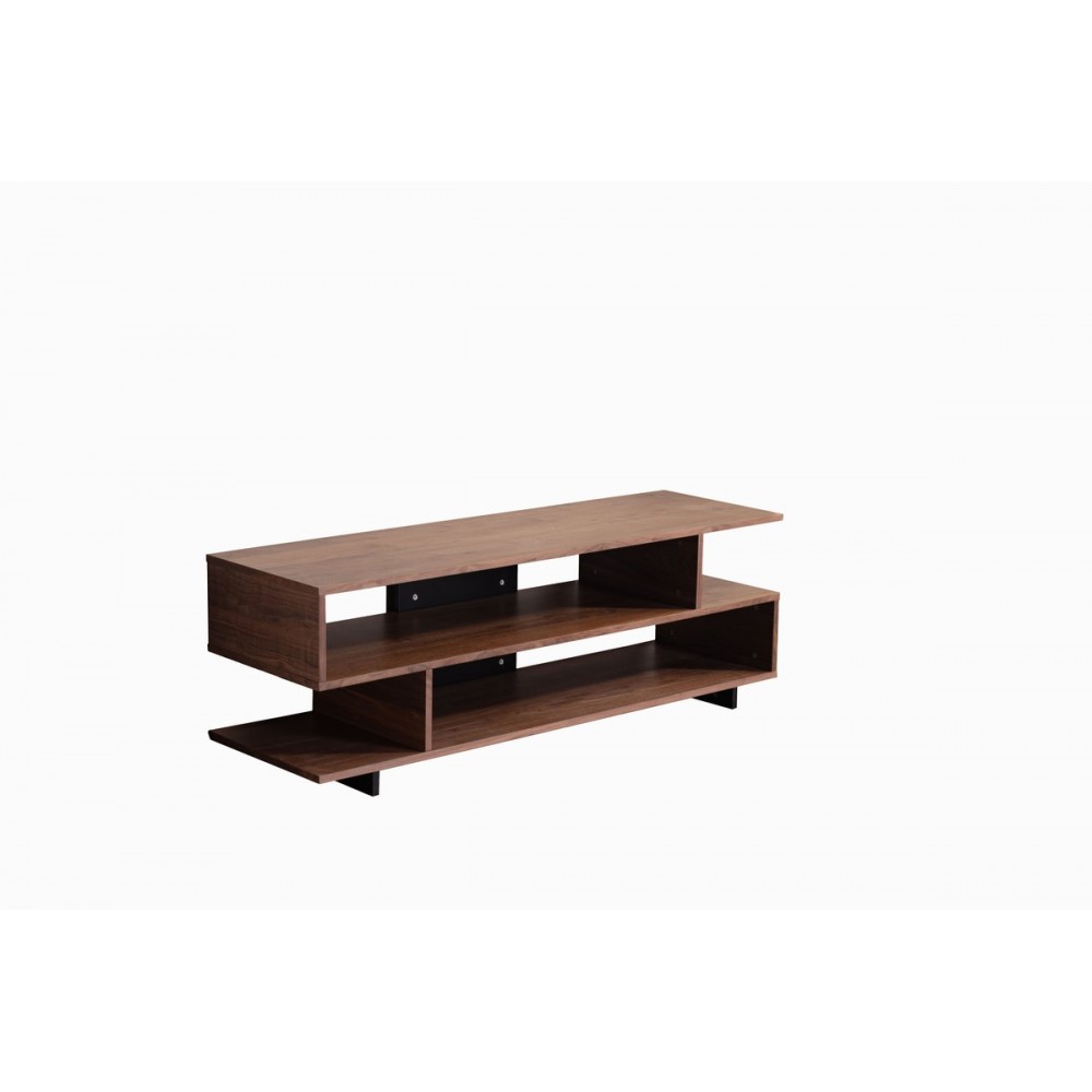 Iris Brown Walnut Finish TV Stand with 2 Levels of Shelves and Black Legs