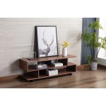 Iris Brown Walnut Finish TV Stand with 2 Levels of Shelves and Black Legs