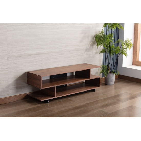 Iris Brown Walnut Finish TV Stand with 2 Levels of Shelves and Black Legs