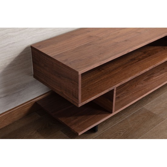 Iris Brown Walnut Finish TV Stand with 2 Levels of Shelves and Black Legs