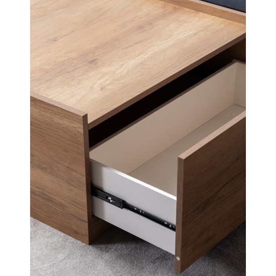 Eleanor Light Brown Wood Finish Coffee Table with 2 Handleless drawers