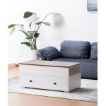 Luna White Coffee Table with Brown Walnut FinishTop, 2 Drawers, and 2 Shelves