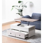 Luna White Coffee Table with Brown Walnut FinishTop, 2 Drawers, and 2 Shelves