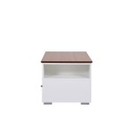 Luna White Coffee Table with Brown Walnut FinishTop, 2 Drawers, and 2 Shelves