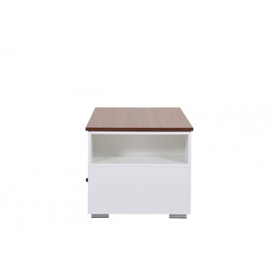 Luna White Coffee Table with Brown Walnut FinishTop, 2 Drawers, and 2 Shelves