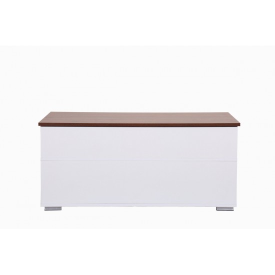 Luna White Coffee Table with Brown Walnut FinishTop, 2 Drawers, and 2 Shelves