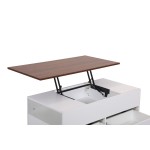 Luna White Coffee Table with Brown Walnut FinishTop, 2 Drawers, and 2 Shelves