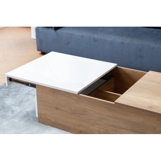 Arlo Light Brown Wood Finish Coffee Table with Hidden Compartments and 2 Drawers