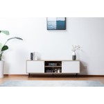 Aurora Light Brown Wood TV Stand with 2 White Cabinets and Modular Shelves