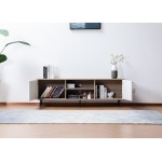 Aurora Light Brown Wood TV Stand with 2 White Cabinets and Modular Shelves