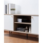 Aurora Light Brown Wood TV Stand with 2 White Cabinets and Modular Shelves