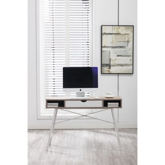 Julia Light Brown Oak and White Desk with Drawer and 2 Compartments