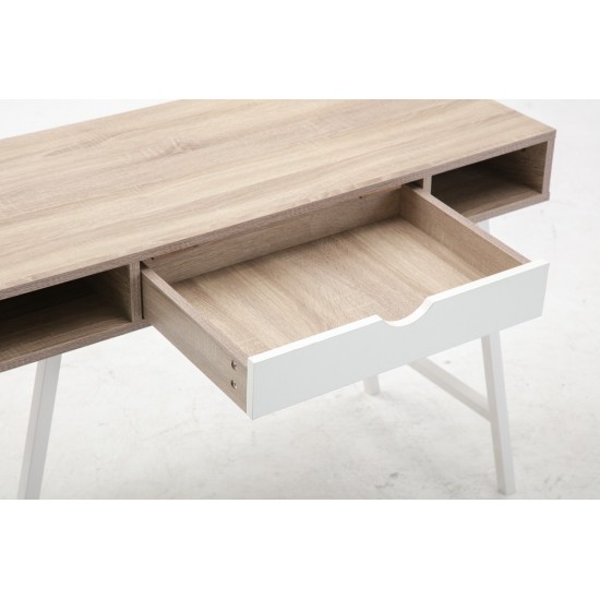 Julia Light Brown Oak and White Desk with Drawer and 2 Compartments