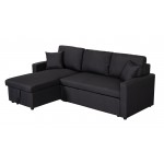 Paisley Black Linen Fabric Reversible Sleeper Sectional Sofa with Storage Chaise