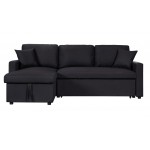 Paisley Black Linen Fabric Reversible Sleeper Sectional Sofa with Storage Chaise