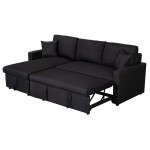 Paisley Black Linen Fabric Reversible Sleeper Sectional Sofa with Storage Chaise