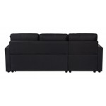 Paisley Black Linen Fabric Reversible Sleeper Sectional Sofa with Storage Chaise