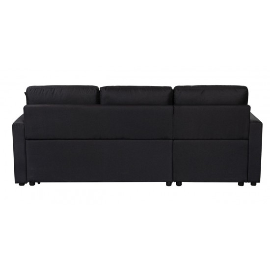 Paisley Black Linen Fabric Reversible Sleeper Sectional Sofa with Storage Chaise