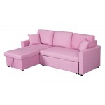 Paisley Pink Linen Fabric Reversible Sleeper Sectional Sofa with Storage Chaise