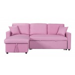 Paisley Pink Linen Fabric Reversible Sleeper Sectional Sofa with Storage Chaise