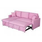 Paisley Pink Linen Fabric Reversible Sleeper Sectional Sofa with Storage Chaise