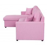 Paisley Pink Linen Fabric Reversible Sleeper Sectional Sofa with Storage Chaise