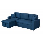 Paisley Blue Linen Fabric Reversible Sleeper Sectional Sofa with Storage Chaise