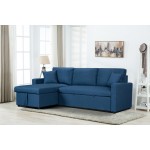 Paisley Blue Linen Fabric Reversible Sleeper Sectional Sofa with Storage Chaise