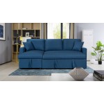 Paisley Blue Linen Fabric Reversible Sleeper Sectional Sofa with Storage Chaise