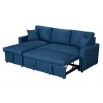 Paisley Blue Linen Fabric Reversible Sleeper Sectional Sofa with Storage Chaise