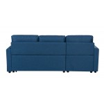 Paisley Blue Linen Fabric Reversible Sleeper Sectional Sofa with Storage Chaise