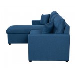 Paisley Blue Linen Fabric Reversible Sleeper Sectional Sofa with Storage Chaise