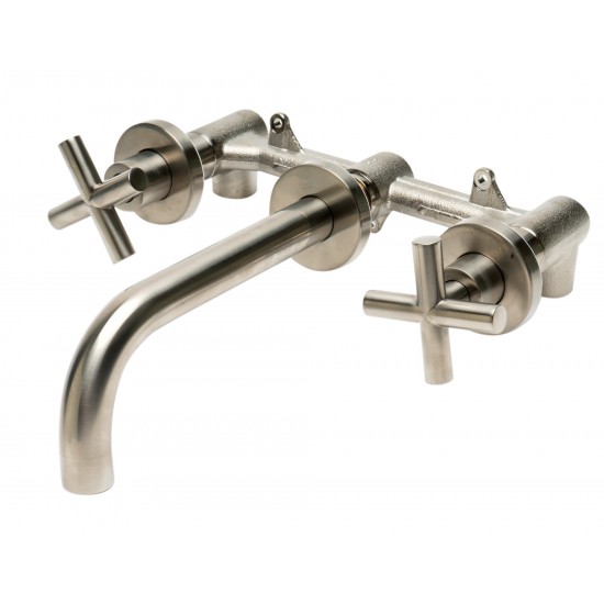 ALFI brand Brushed Nickel 8" Widespread Wall-Mounted Cross Handle Faucet