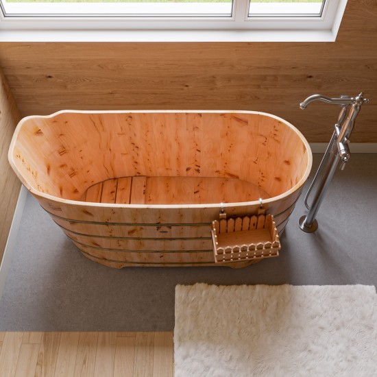 ALFI brand AB1103 59" Free Standing Cedar Wood Bathtub with Bench