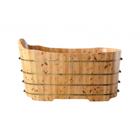 ALFI brand AB1103 59" Free Standing Cedar Wood Bathtub with Bench