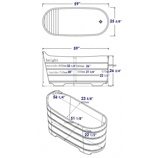 ALFI brand AB1103 59" Free Standing Cedar Wood Bathtub with Bench