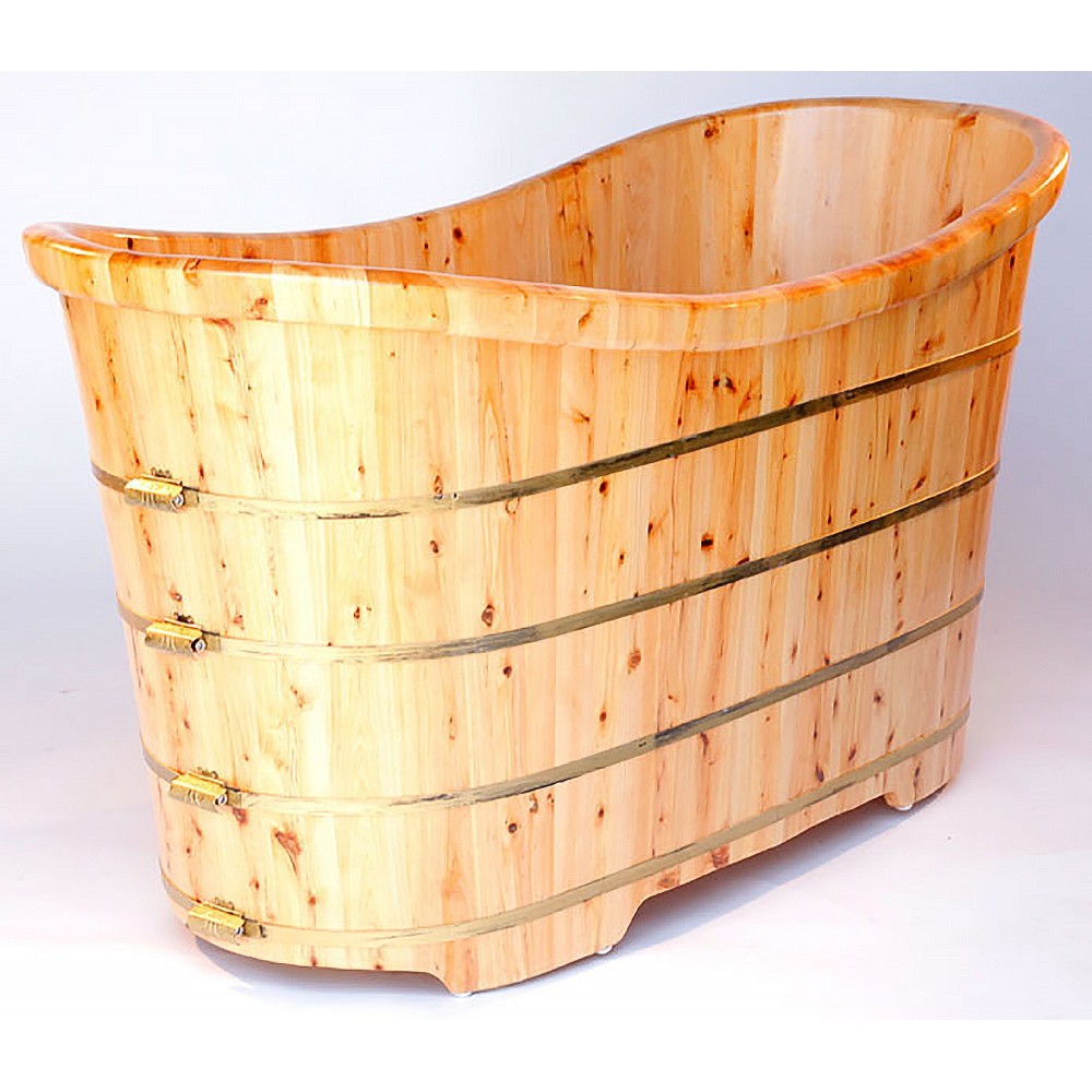 ALFI brand AB1105 63" Free Standing Cedar Wooden Bathtub