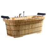 ALFI brand 65" 2 Person Free Standing Wooden Bathtub with Fixtures & Headrests