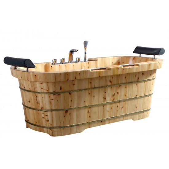 ALFI brand 65" 2 Person Free Standing Wooden Bathtub with Fixtures & Headrests