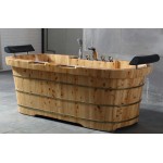 ALFI brand 65" 2 Person Free Standing Wooden Bathtub with Fixtures & Headrests