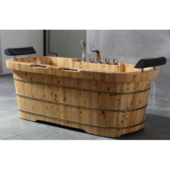 ALFI brand 65" 2 Person Free Standing Wooden Bathtub with Fixtures & Headrests